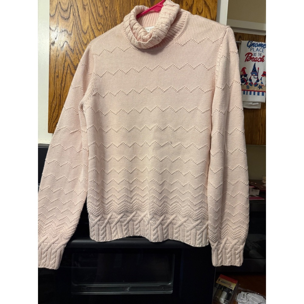 Petite Sophisticate Pink Chevron Textured Knit Turtleneck Sweater Womens Large